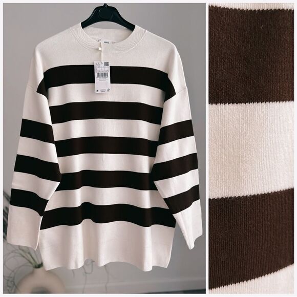 Mango Striped Viscose Blend Fine Knit Sweater New BROWN ECRU ALL SIZES - Picture 1 of 4